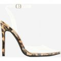 Icon Perspex Barely There Heel In Tan Leopard Print Patent, Brown