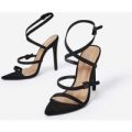 Hana Strappy Heel In Black Faux Suede, Black