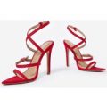 Hana Strappy Heel In Red Faux Suede, Red