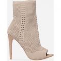 Amelia Peep Toe Ankle Boot In Nude Knit, Nude