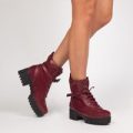 Ellaria Burgundy Biker Boot In Faux Leather And Faux Suede, Red