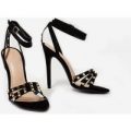 Carla Lace Up Studded Detail Heel In Black Faux Suede, Black