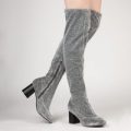Talia Over The Knee Long Boot In Silver Shimmer Knit, Silver