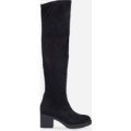 Alexus Over The Knee Long Boot In Black Faux Suede, Black