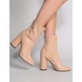 Impact Round Block Heel Ankle Boots in Blush Nude Patent, Pink