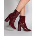 Impact Round Block Heel Ankle Boots Patent, Burgundy