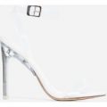 Invisible Barely There Flat Perspex Heel In White Faux Leather, White