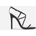 Isabelle Strappy Heel In Black Faux Leather, Black
