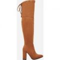 Ivy Over The Knee Boot In Tan Faux Suede, Brown