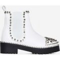 Jack Silver Studded Detail Biker Boot In White Faux Leather, White