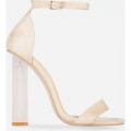 Jada Coloured Perspex Heel in Nude Faux Suede, Nude