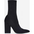 Jameson Block Heel Sock Boot In Black Lycra, Black