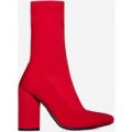 Jameson Block Heel Sock Boot In Red Lycra, Red