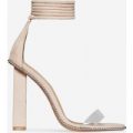 Luica Studded Lace Up Perspex Block Heel In Nude Faux Suede, Nude