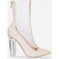 Jarah Nude Patent And Clear Perspex Ankle Boot, Nude