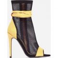 Jax Lace Up Mesh Peep Toe Heel In Yellow Faux Suede, Yellow