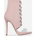 Jaxson Perspex Lace Up Heel In Blush Faux Suede, Pink