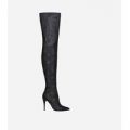 Jaydun Over The Knee Long Boot In Black Snake Faux Leather, Black
