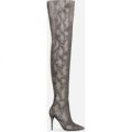 Jaydun Over The Knee Long Boot In Grey Snake Faux Leather, Grey