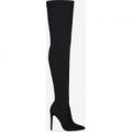 Jazmin Knitted Thigh High Long Boot In Black Faux Suede, Black