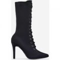 Carrie Lace Up Ankle Boot In Black Lycra, Black