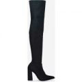 Mystique Over The Knee Long Boot In Metallic Black Knit, Black