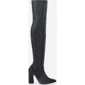 Mystique Over The Knee Long Boot In Metallic Silver Knit, Silver