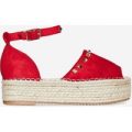 Jelena Studded Detail Flatform Espadrille Sandal In Red Faux Suede, Red