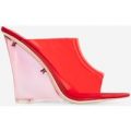 Jelly Perspex Wedge Mule In Red Faux Suede, Red