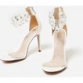 Jewel Gem Embellished Perspex Heel In White Faux Leather, White