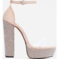 Jo Diamante Detail Perspex Platform Heel In Blush Faux Suede, Pink
