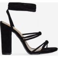 Joice Knot Detail Lace Up Block Heel In Black Faux Suede, Black