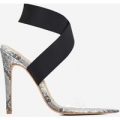 Joma Perspex Detail Heel In Grey Snake Print Faux Leather, Grey