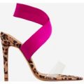 Joma Perspex Detail Heel In Tan Leopard Print Faux Suede, Brown