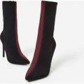 Josee Two Tone Sock Boot In Black And Maroon Lycra, Black