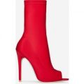 Joules Peep Toe Sock Boot In Red Lycra, Red