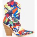 Kani Western Ankle Boot In Printed Lycra, Blue