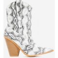Kani Western Ankle Boot In Grey Snake Print Faux Leather, Grey