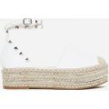 Dublin Studded Detail Flatform Espadrille In White Faux Leather, White