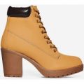 Ricki Lace Up Block Heel Ankle Boot In Tan Faux Suede, Brown