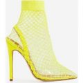 Juan Fishnet Perspex Heel In Neon Yellow Patent, Yellow