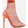 Juan Fishnet Perspex Heel In Neon Orange Patent, Orange