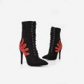 Julissa Lace Up Flame Logo Ankle Boot In Black Faux Suede, Black