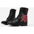 Kaddy Floral Embroidered Ankle Boot In Black Faux Leather, Black