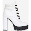 Kaden Lace Up Platform Biker Boot In White Faux Leather, White