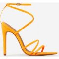Kaia Pointed Barely There Heel In Neon Orange Faux Suede, Orange