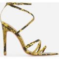 Kaia Pointed Barely There Heel In Neon Yellow Snake Print Faux Leather, Yellow