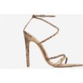 Kaia Pointed Barely There Heel In Nude Snake Print Faux Leather, Nude