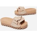 Kanon Frill Detail Slider In Nude Faux Suede, Nude