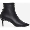 Kasey Studded Detail Kitten Heel Ankle Boot In Black Faux Leather, Black